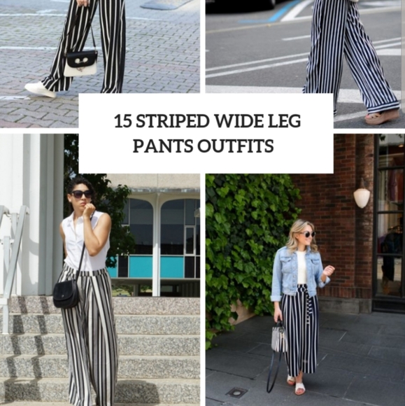 Blue White stripe high waist wideleg trousers L - Picture 7 of 7